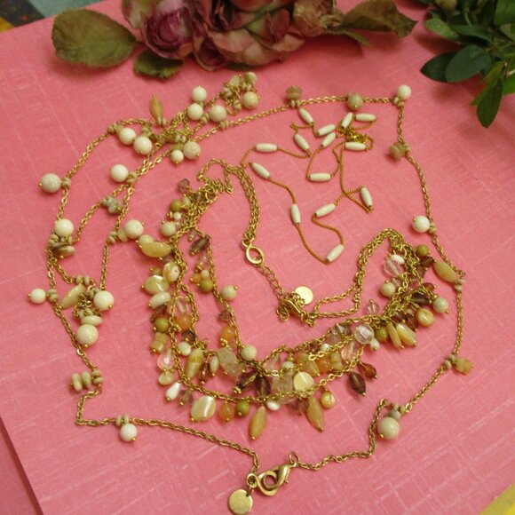 TRIFARI Milk Glass Crystal Gold Necklace Variety~ VINTAGE Gold Chain Beads - Picture 9 of 16